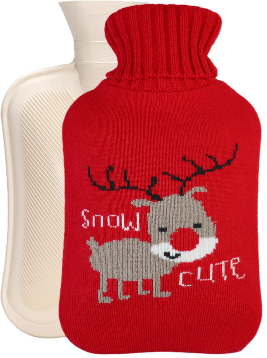 Cozy Nights Hot Water Bottle with Cute Nordic Deer Knitted Cover for Kids, 2L - OliviaLiving