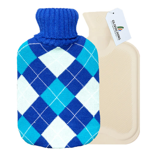 OliviaLiving Hot Water Bottle with Classic Grid Knit Cover for Pain Relief, 2L