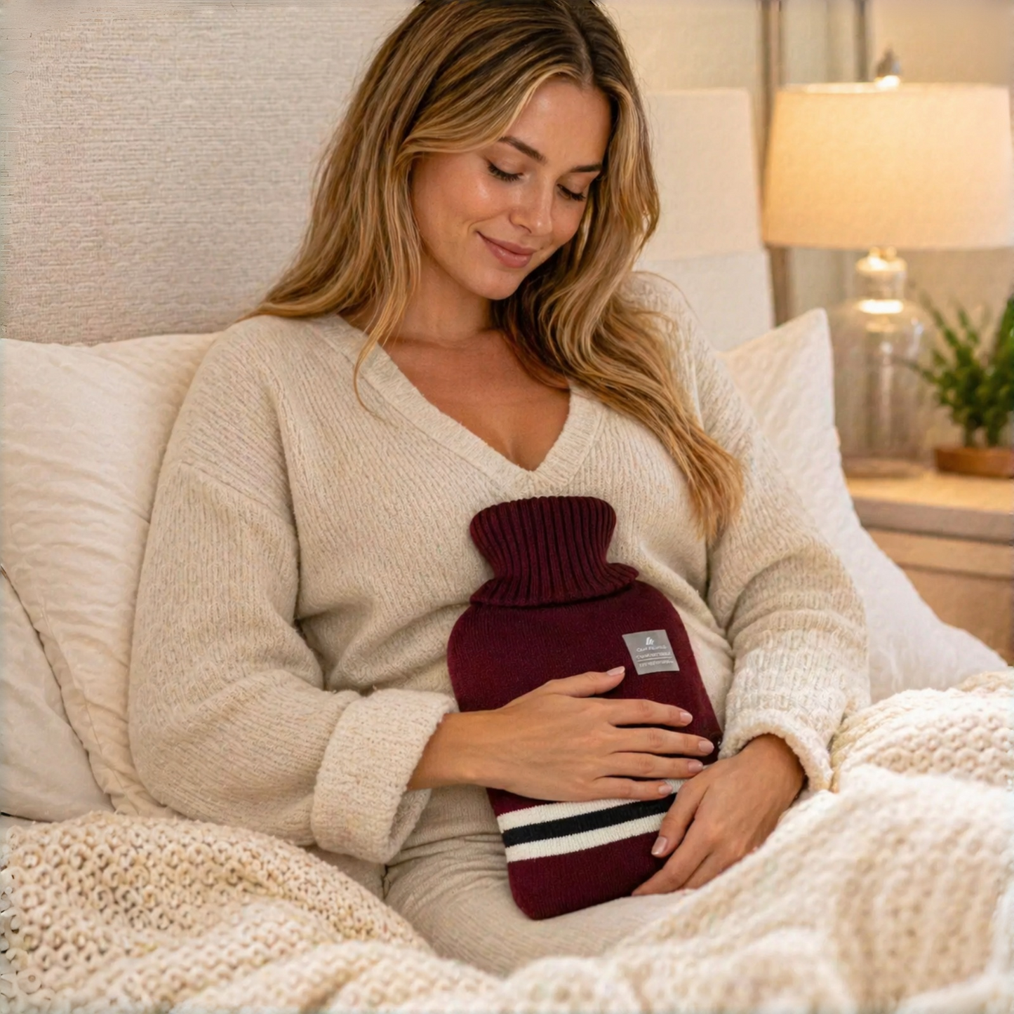 1L Hot Water Bottle with Striped Knit Cover – Compact PVC Hot Water Bag for Everyday Warmth & Comfort