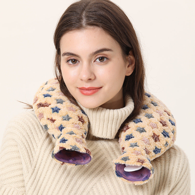 OliviaLiving Neck Shoulder Hot Water Bottle with Coral Flannel Cover, 1400ML U-Shaped