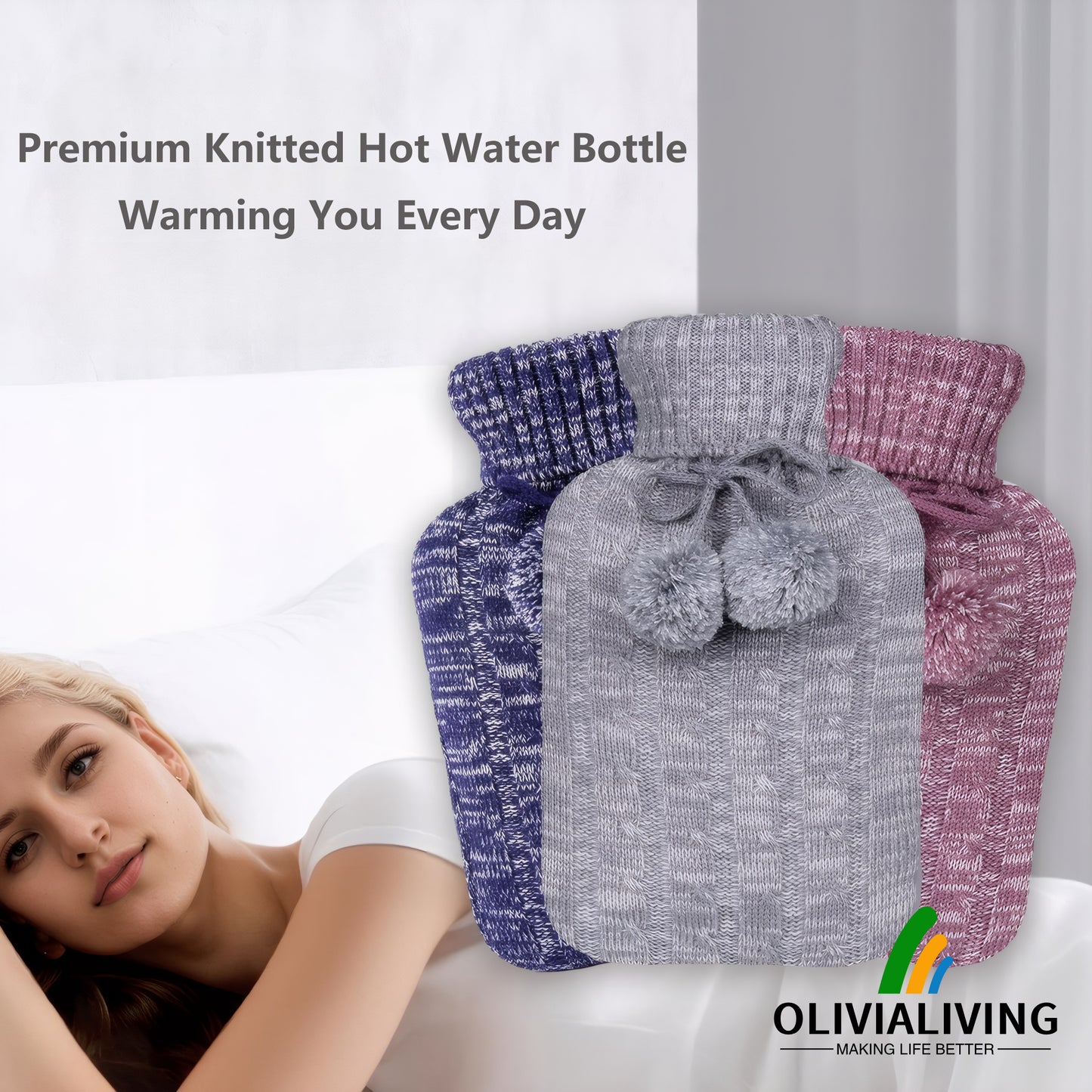 Knitted Hot Water Bottle for Pain & Comfort - OliviaLiving