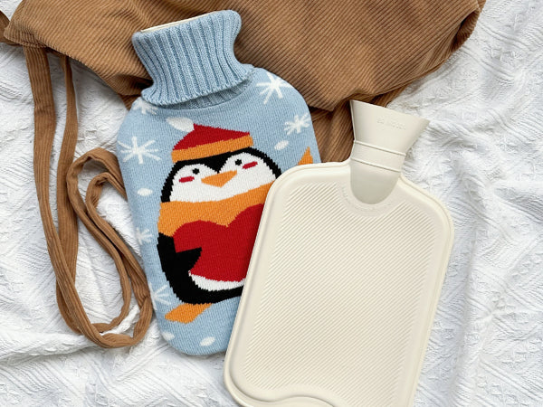 OliviaLiving Cozy Nights Hot Water Bottle with Cute Penguin Cover, 2L