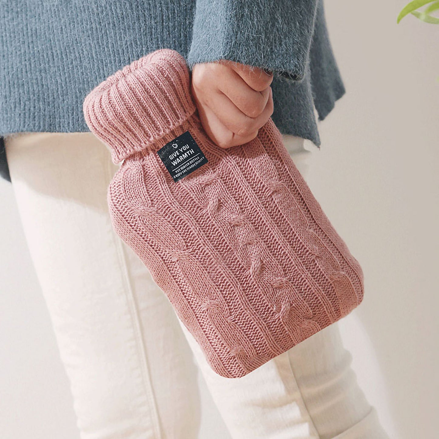 Large Capacity Hot Water Bottle with Knit Cover for Menstrual Cramps & Back Pain, 2L