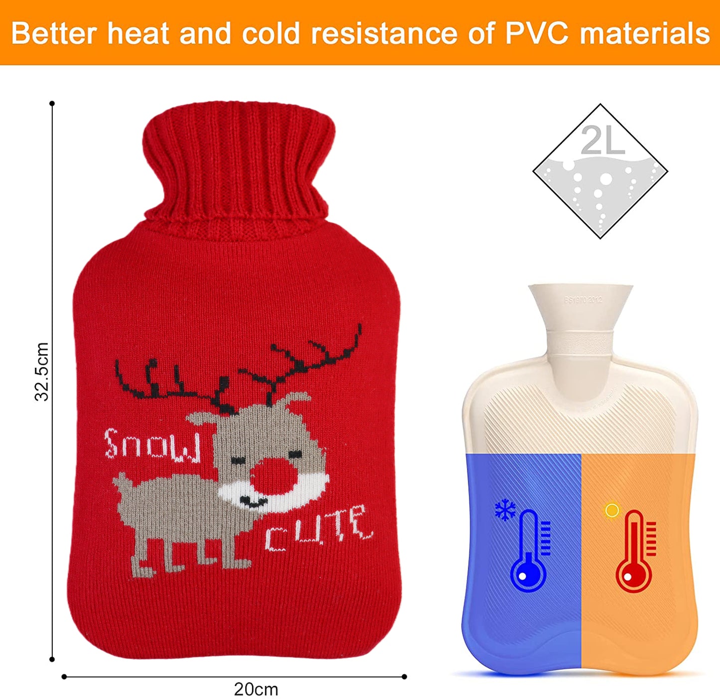 Cozy Nights Hot Water Bottle with Cute Nordic Deer Knitted Cover for Kids, 2L - OliviaLiving