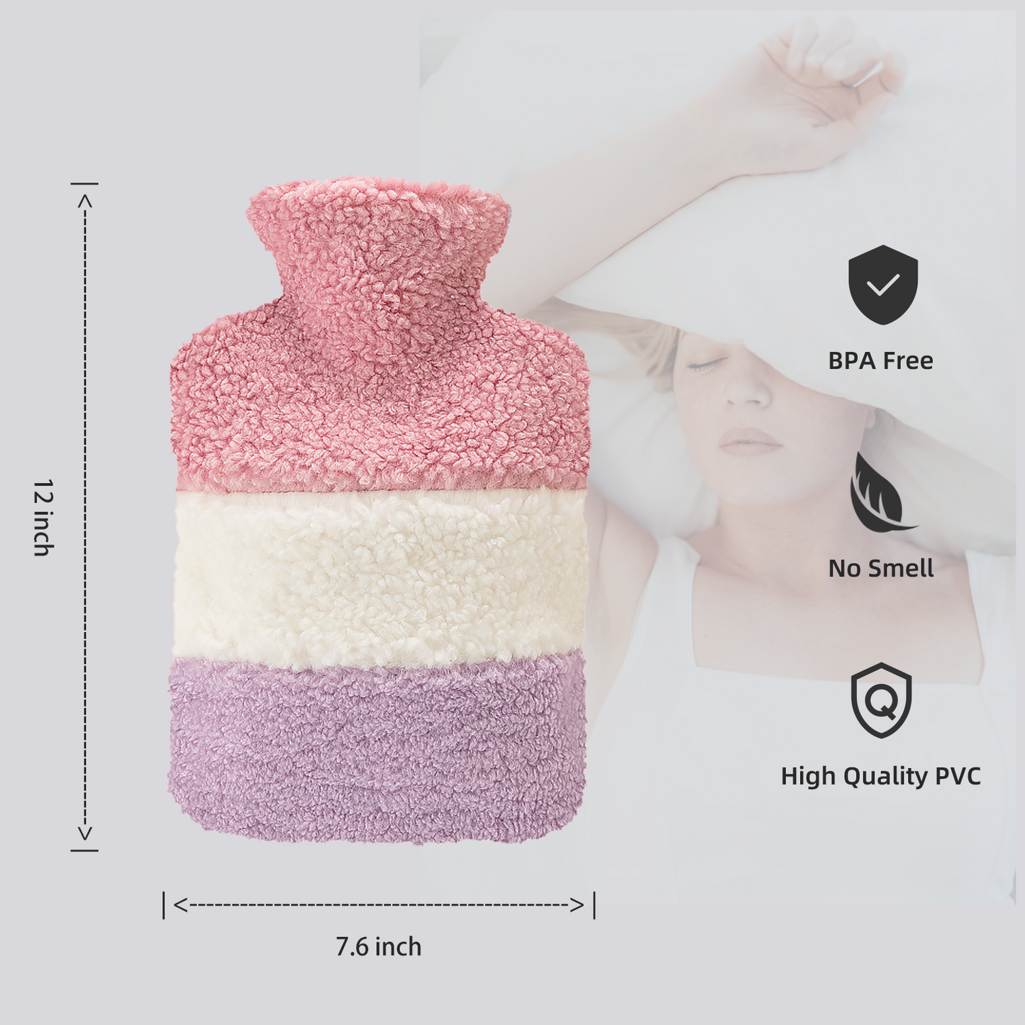Bouillotte portable OliviaLiving avec housse en peluche douce pour l'hiver, 1,5 L