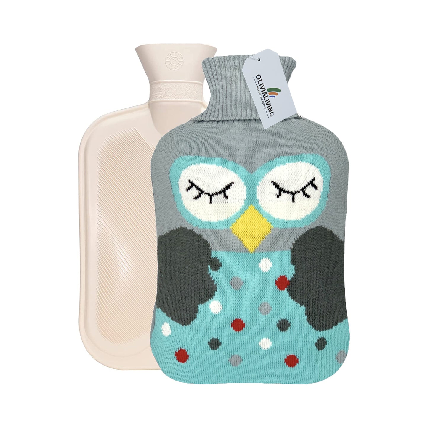 OliviaLiving Cozy Nights Hot Water Bottle with Cute Owl Cover, 2L
