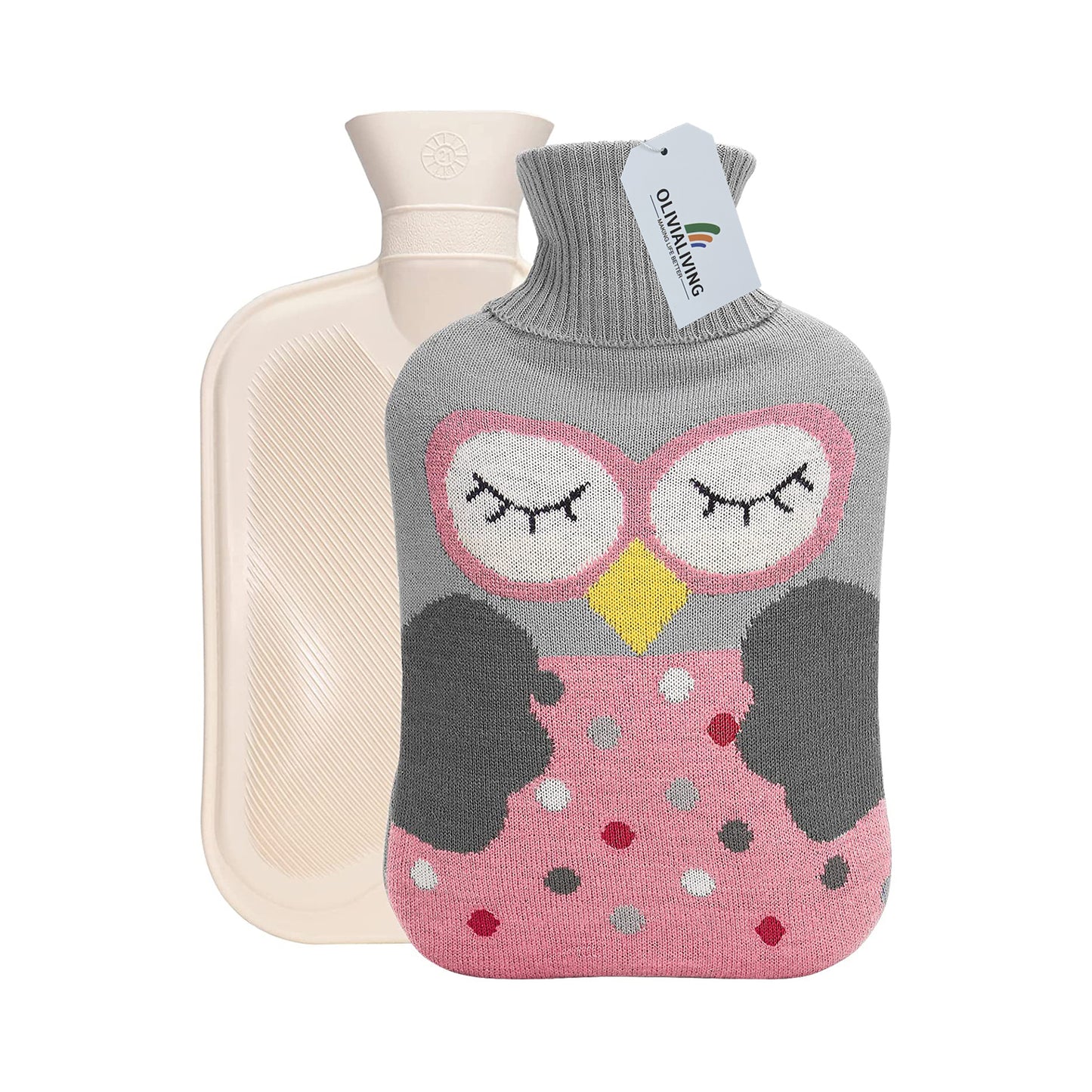 OliviaLiving Cozy Nights Hot Water Bottle with Cute Owl Cover, 2L