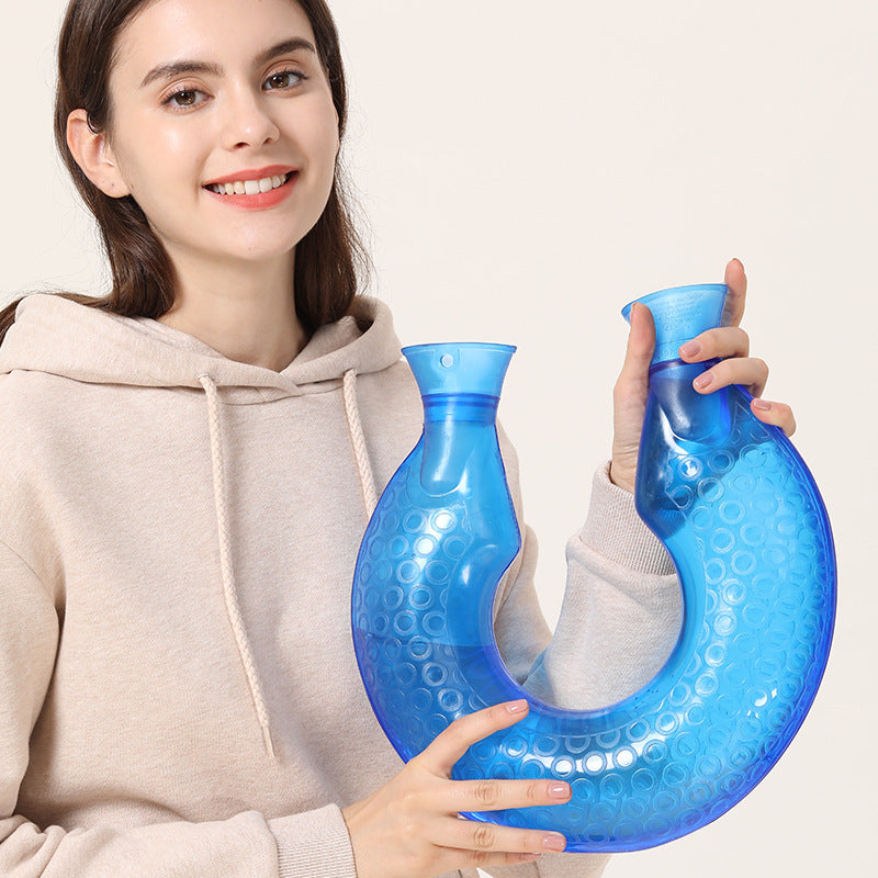 OliviaLiving Neck Shoulder Hot Water Bottle with Coral Flannel Cover, 1400ML U-Shaped