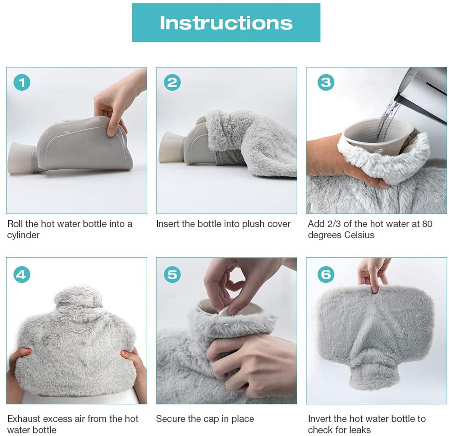 OliviaLiving Hot Water Bottle with Soft Fleece Cover & Hand Pockets, 1.5L