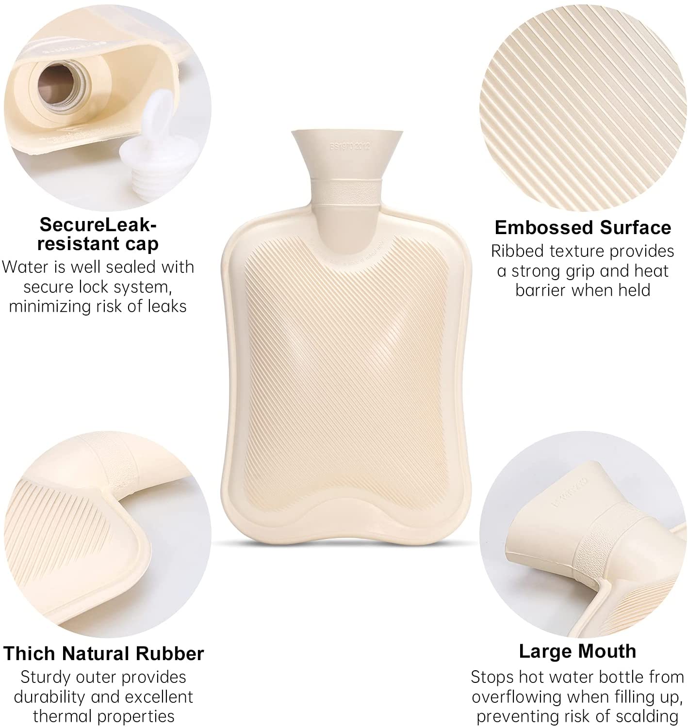 OliviaLiving Classic Rubber Hot Water Bottle with Classic Snowflake Cover for Pain Relief, 2L