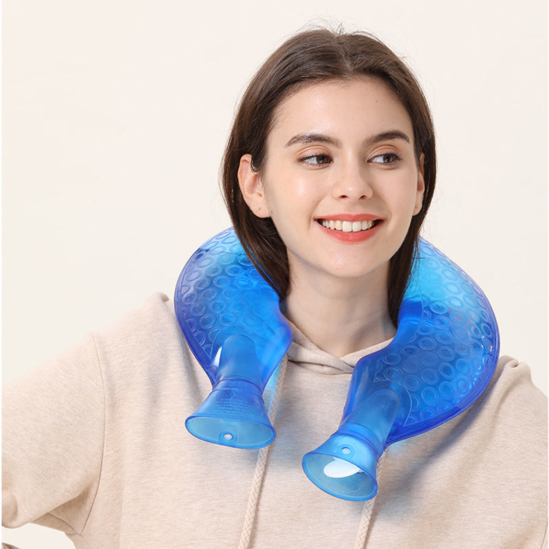 OliviaLiving Neck Shoulder Hot Water Bottle with Coral Flannel Cover, 1400ML U-Shaped