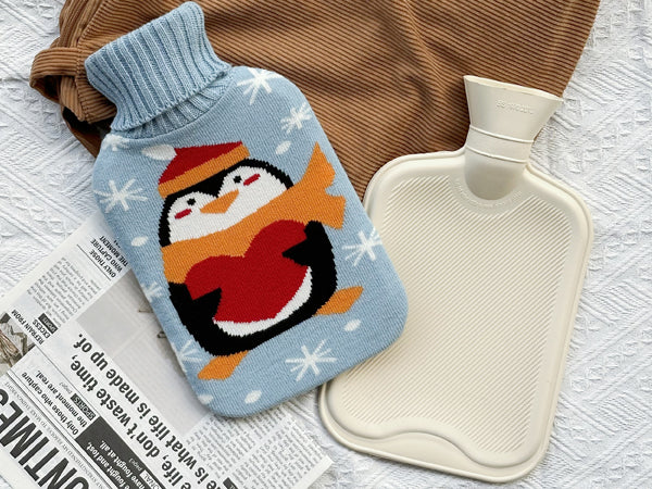 OliviaLiving Cozy Nights Hot Water Bottle with Cute Penguin Cover, 2L