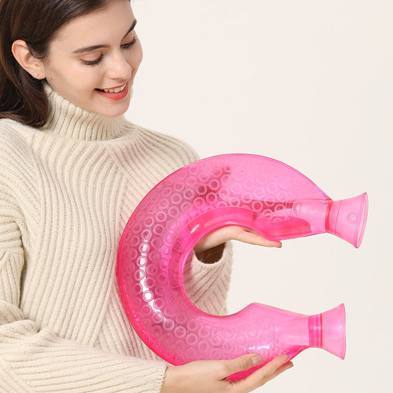 OliviaLiving Neck Shoulder Hot Water Bottle with Coral Flannel Cover, 1400ML U-Shaped