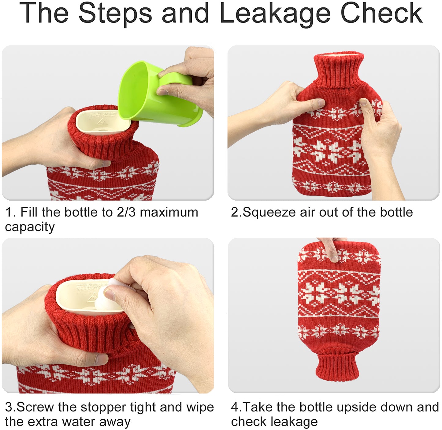 OliviaLiving Hot Water Bottle with Snowflake Knit Cover, 2L