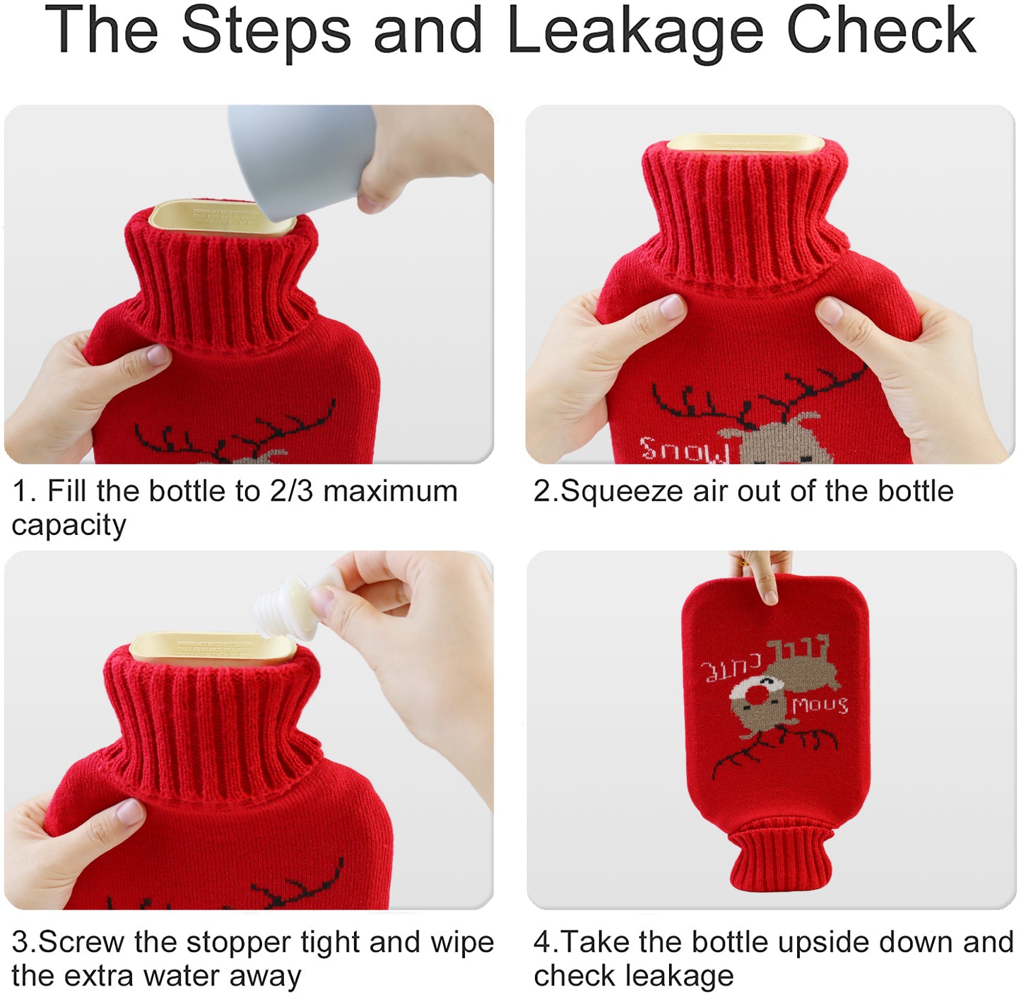 Cozy Nights Hot Water Bottle with Cute Nordic Deer Knitted Cover for Kids, 2L - OliviaLiving