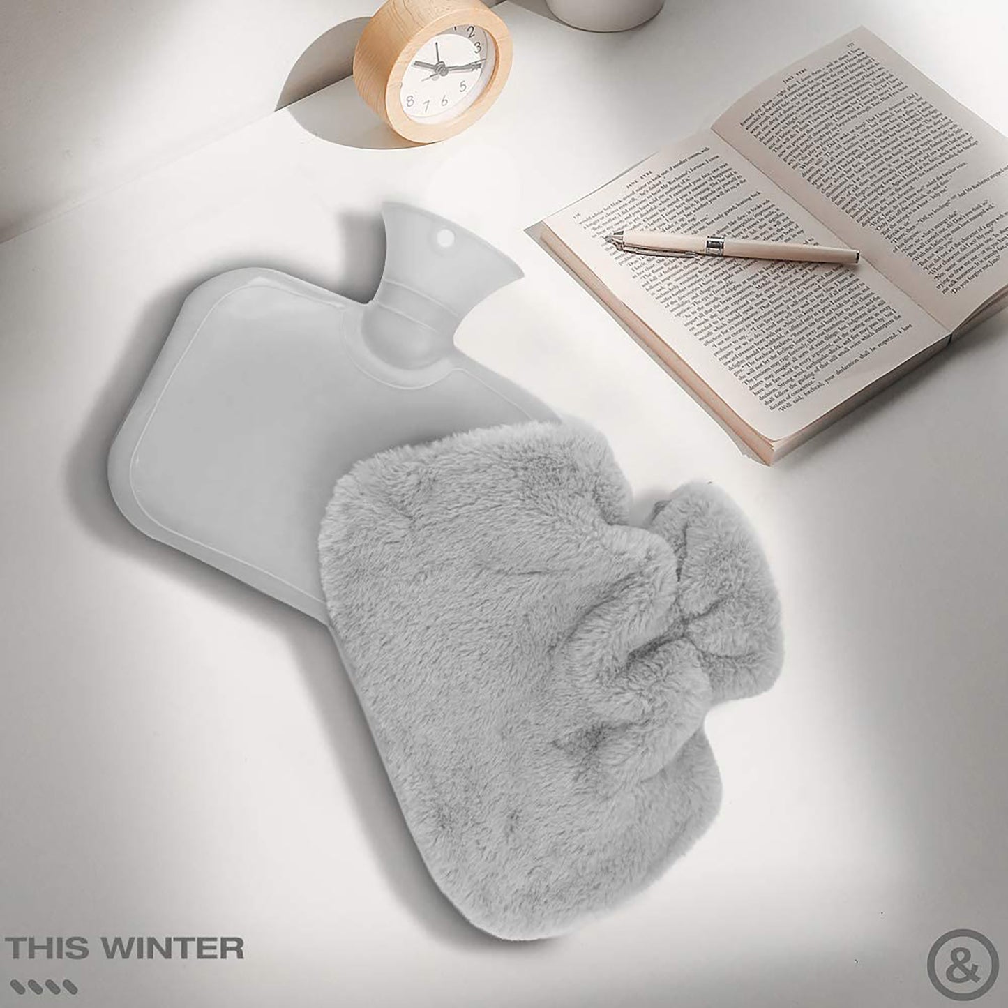 OliviaLiving Hot Water Bottle with Soft Fleece Cover & Hand Pockets, 1.5L
