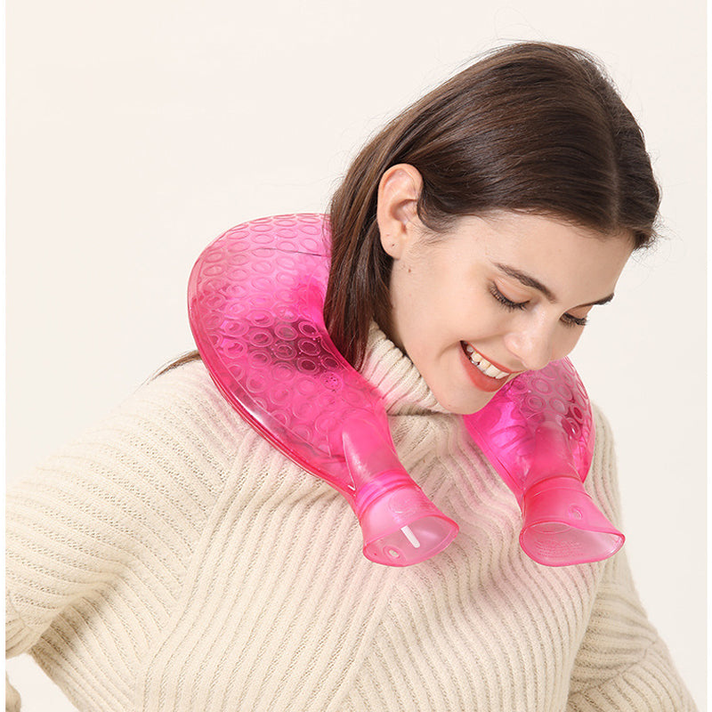 OliviaLiving Neck Shoulder Hot Water Bottle with Coral Flannel Cover, 1400ML U-Shaped