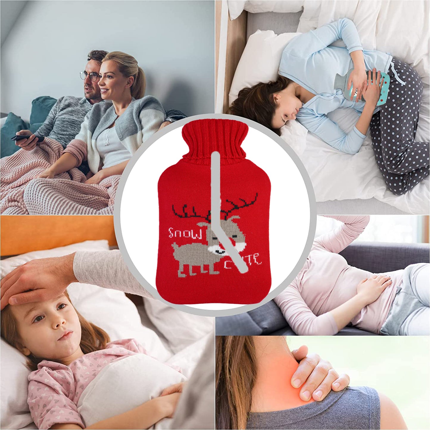 Cozy Nights Hot Water Bottle with Cute Nordic Deer Knitted Cover for Kids, 2L - OliviaLiving