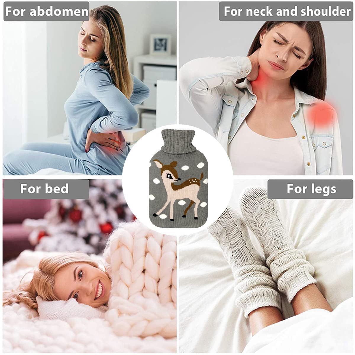OliviaLiving Hot Water Bottle with Little Deer Cover for Winter Nights, 2L