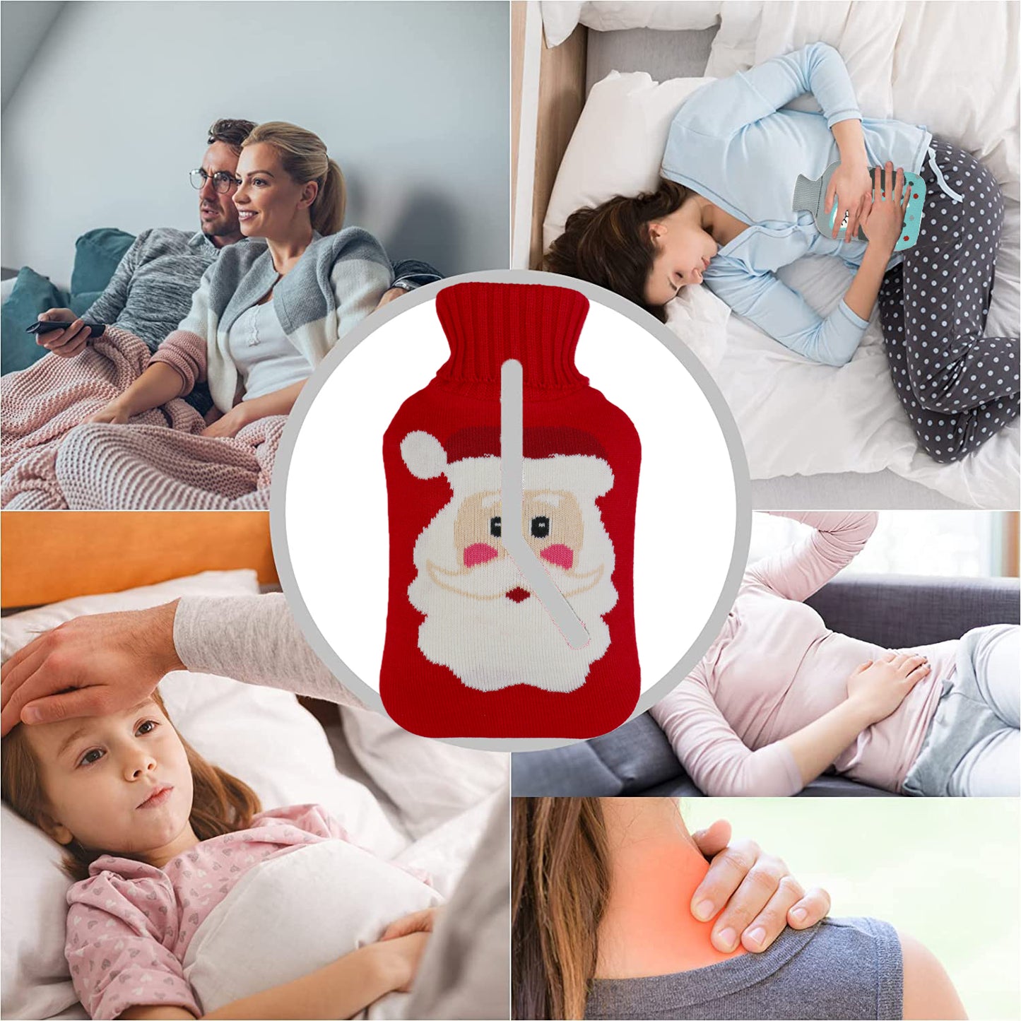 Cozy Nights Hot Water Bottle with Santa Claus Knitted Cover, 2L