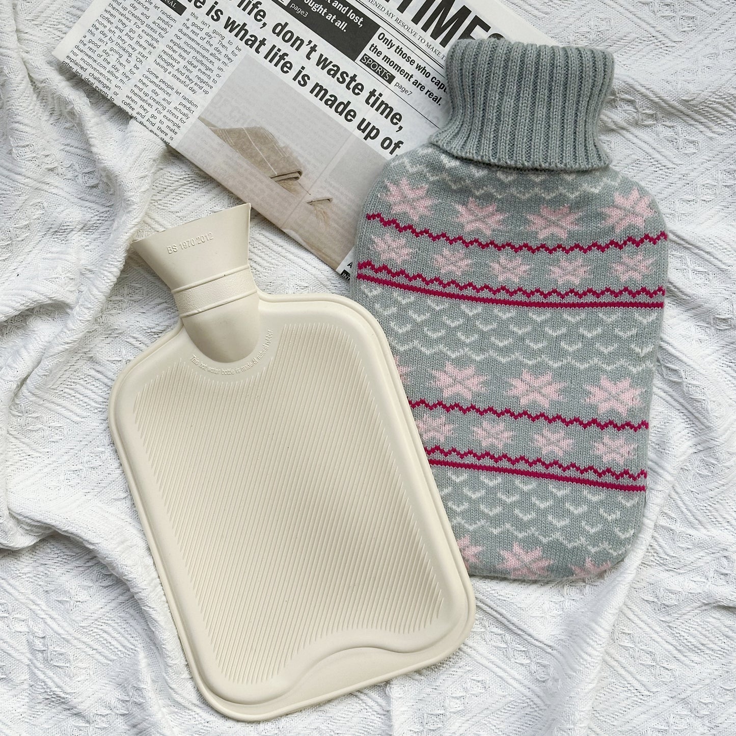 OliviaLiving Classic Rubber Hot Water Bottle with Classic Snowflake Cover for Pain Relief, 2L