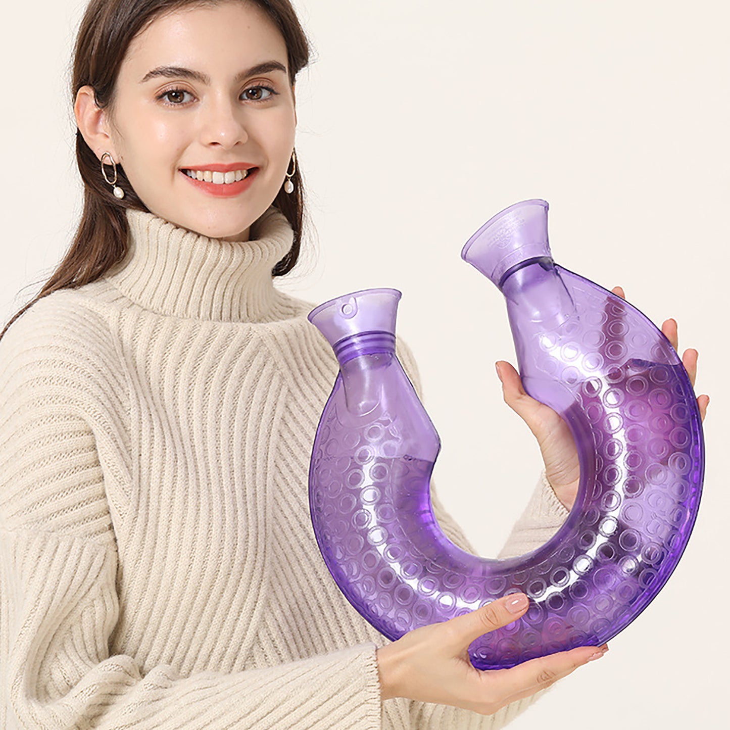 OliviaLiving Neck Shoulder Hot Water Bottle with Coral Flannel Cover, 1400ML U-Shaped