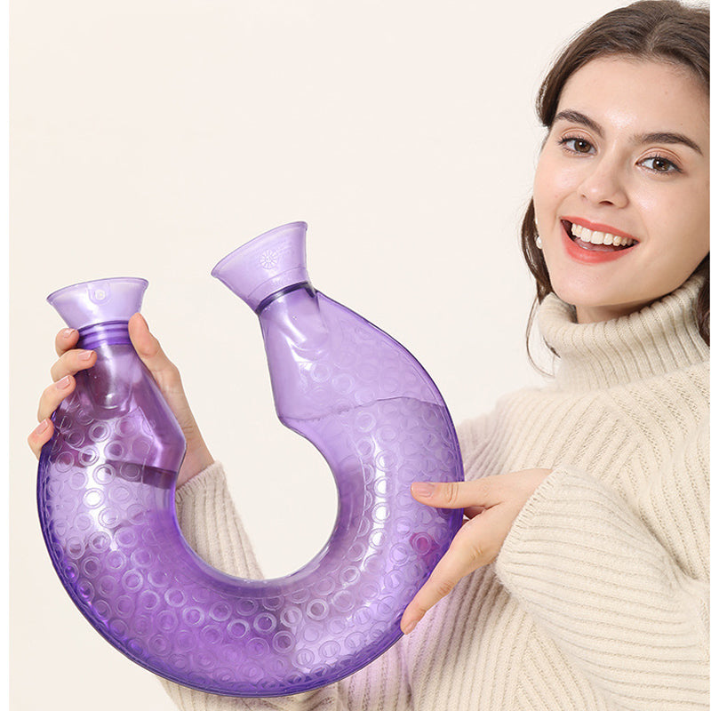 OliviaLiving Neck Shoulder Hot Water Bottle with Coral Flannel Cover, 1400ML U-Shaped
