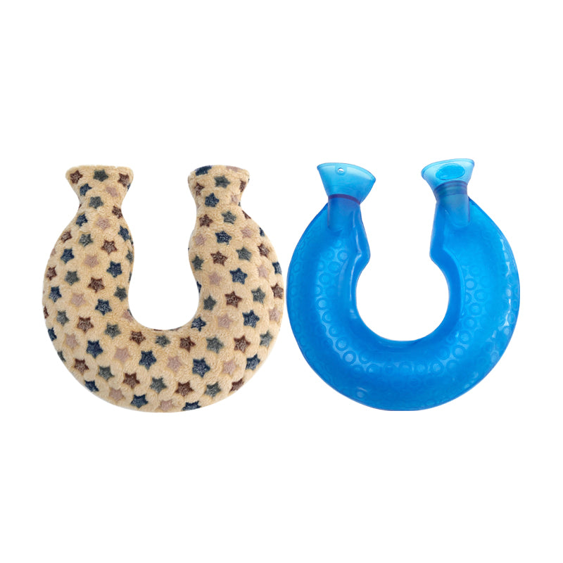 OliviaLiving Neck Shoulder Hot Water Bottle with Coral Flannel Cover, 1400ML U-Shaped