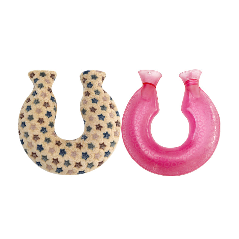 OliviaLiving Neck Shoulder Hot Water Bottle with Coral Flannel Cover, 1400ML U-Shaped