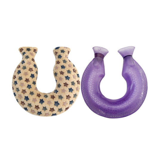 OliviaLiving Neck Shoulder Hot Water Bottle with Coral Flannel Cover, 1400ML U-Shaped