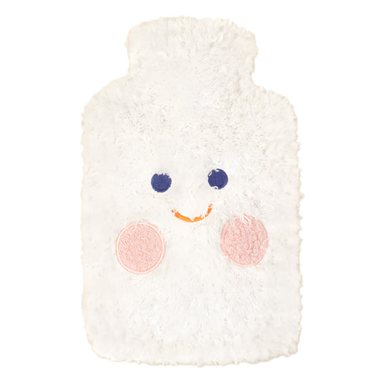 OliviaLiving 1L hot water bottle fully covered by a white plush cover