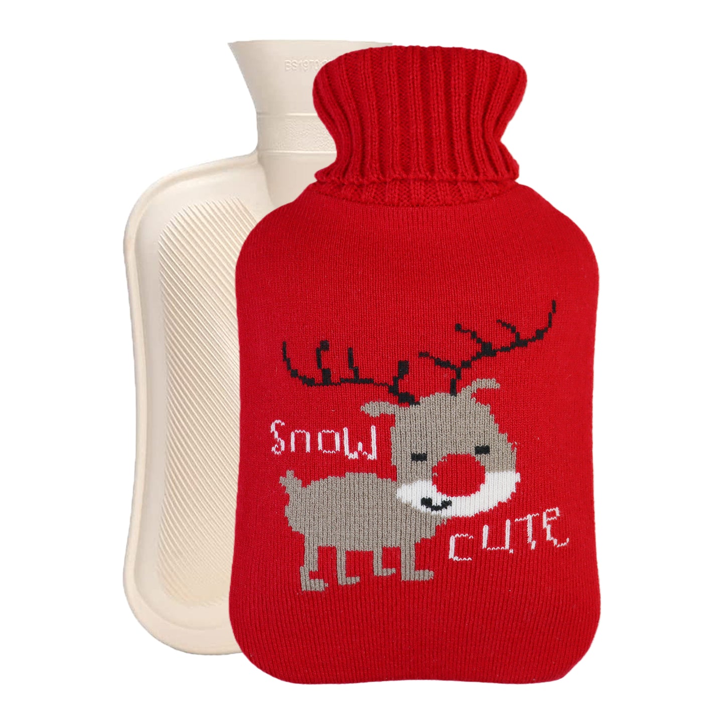Cozy Nights Hot Water Bottle with Cute Nordic Deer Knitted Cover for Kids, 2L - OliviaLiving