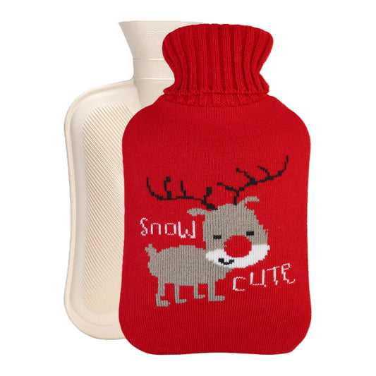 Cozy Nights Hot Water Bottle with Cute Nordic Deer Knitted Cover for Kids, 2L - OliviaLiving