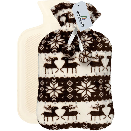 Hot Water Bottle with Flannel Cover for Pain & Comfort - OliviaLiving