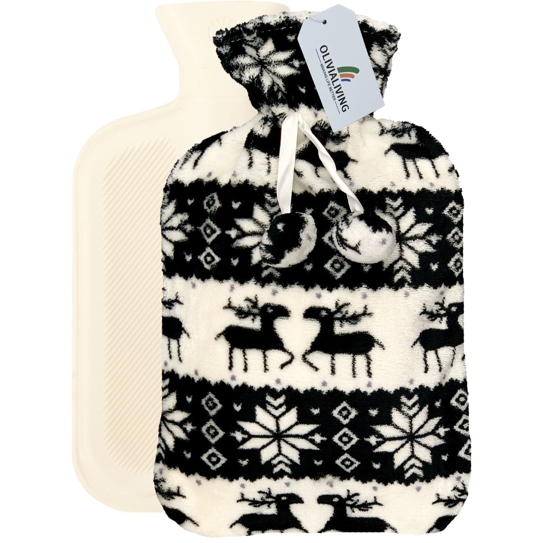 Hot Water Bottle with Flannel Cover for Pain & Comfort - OliviaLiving