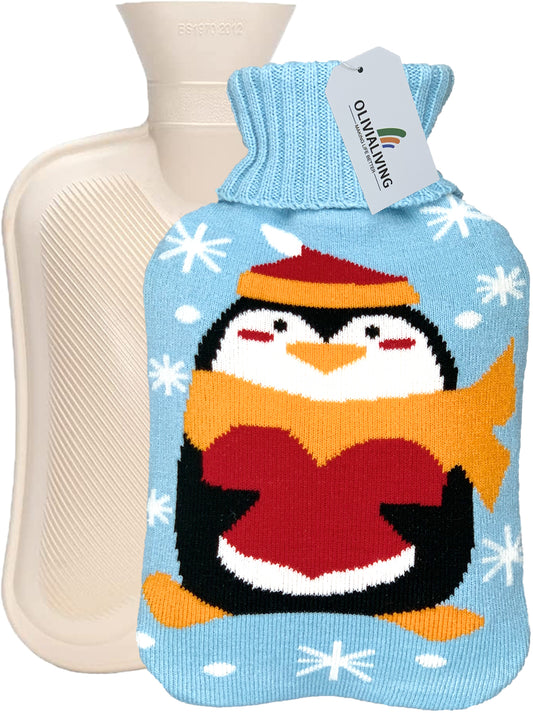 2L Hot Water Bottle with Penguin Knit Cover