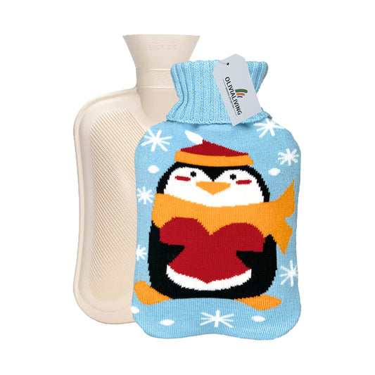 OliviaLiving Cozy Nights Hot Water Bottle with Cute Penguin Cover, 2L