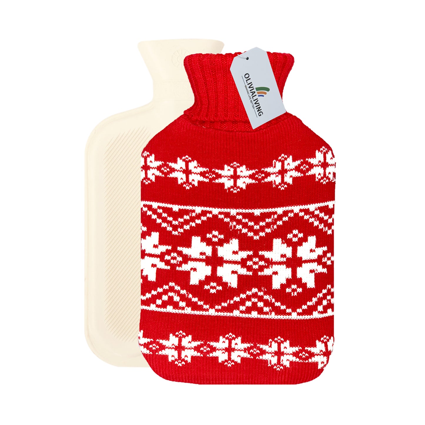 OliviaLiving Hot Water Bottle with Snowflake Knit Cover, 2L