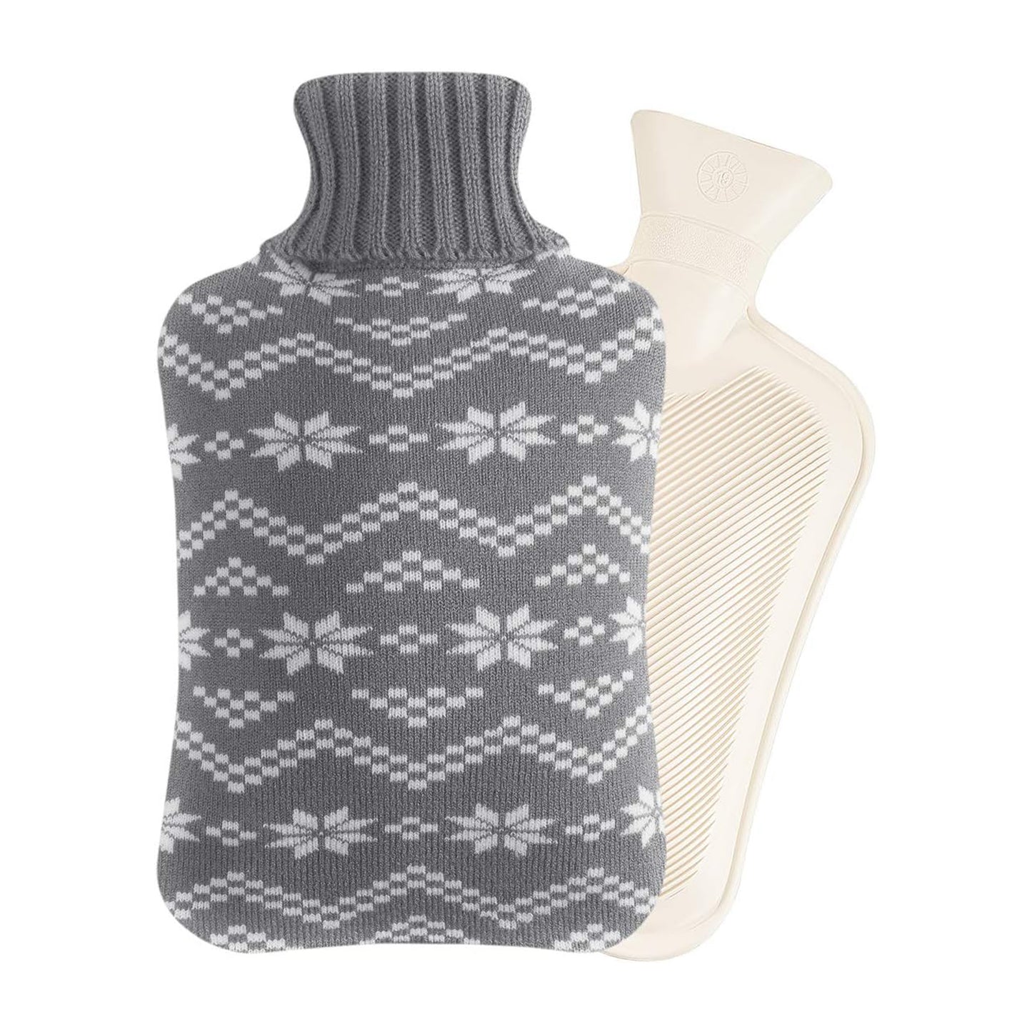 OliviaLiving Hot Water Bottle with Snowflake Knit Cover, 2L