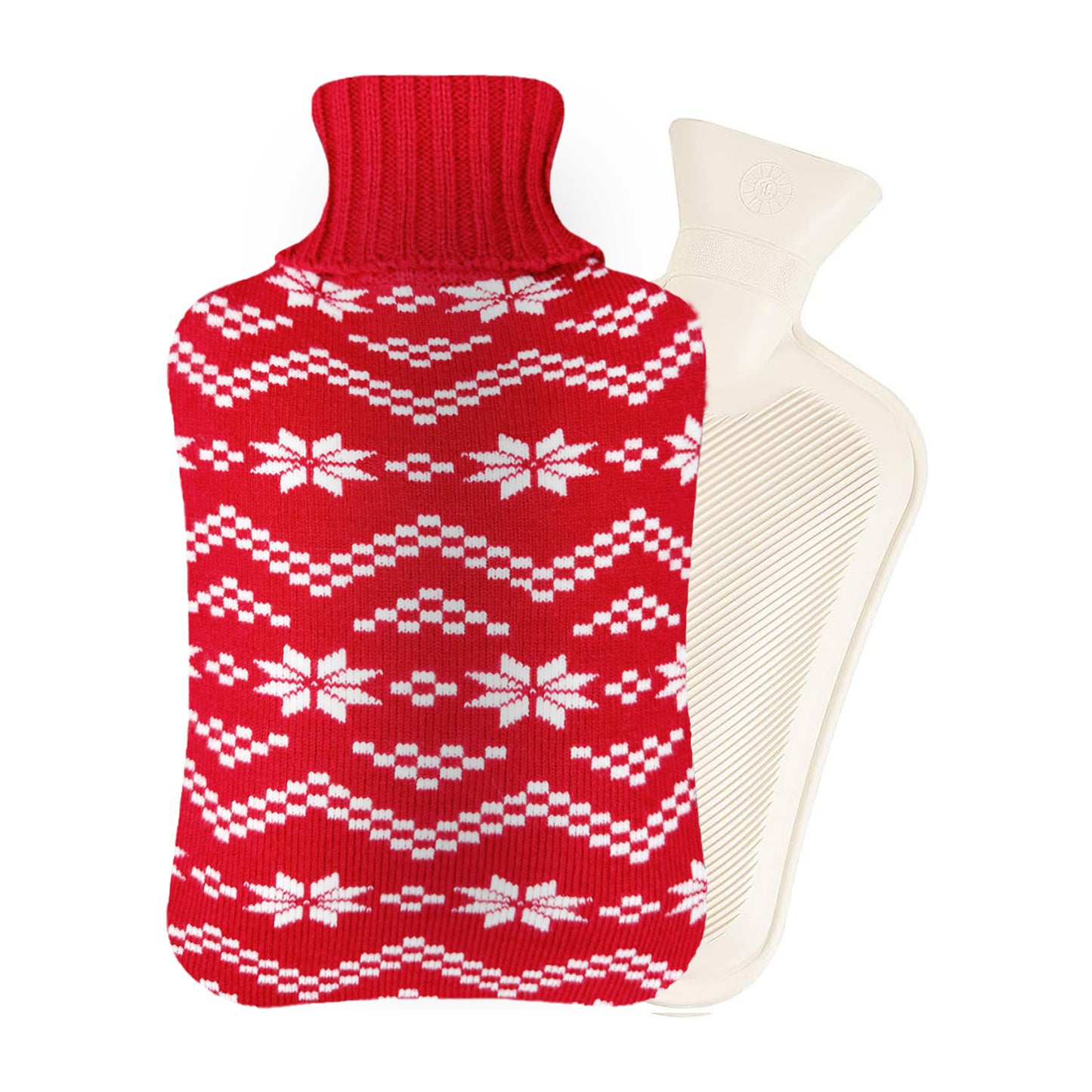 OliviaLiving Hot Water Bottle with Snowflake Knit Cover, 2L