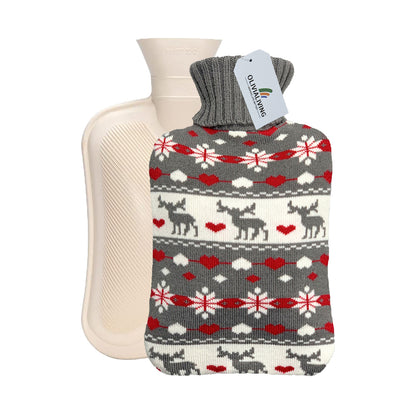 2L Hot Water Bottle with Nordic Reindeer Cover