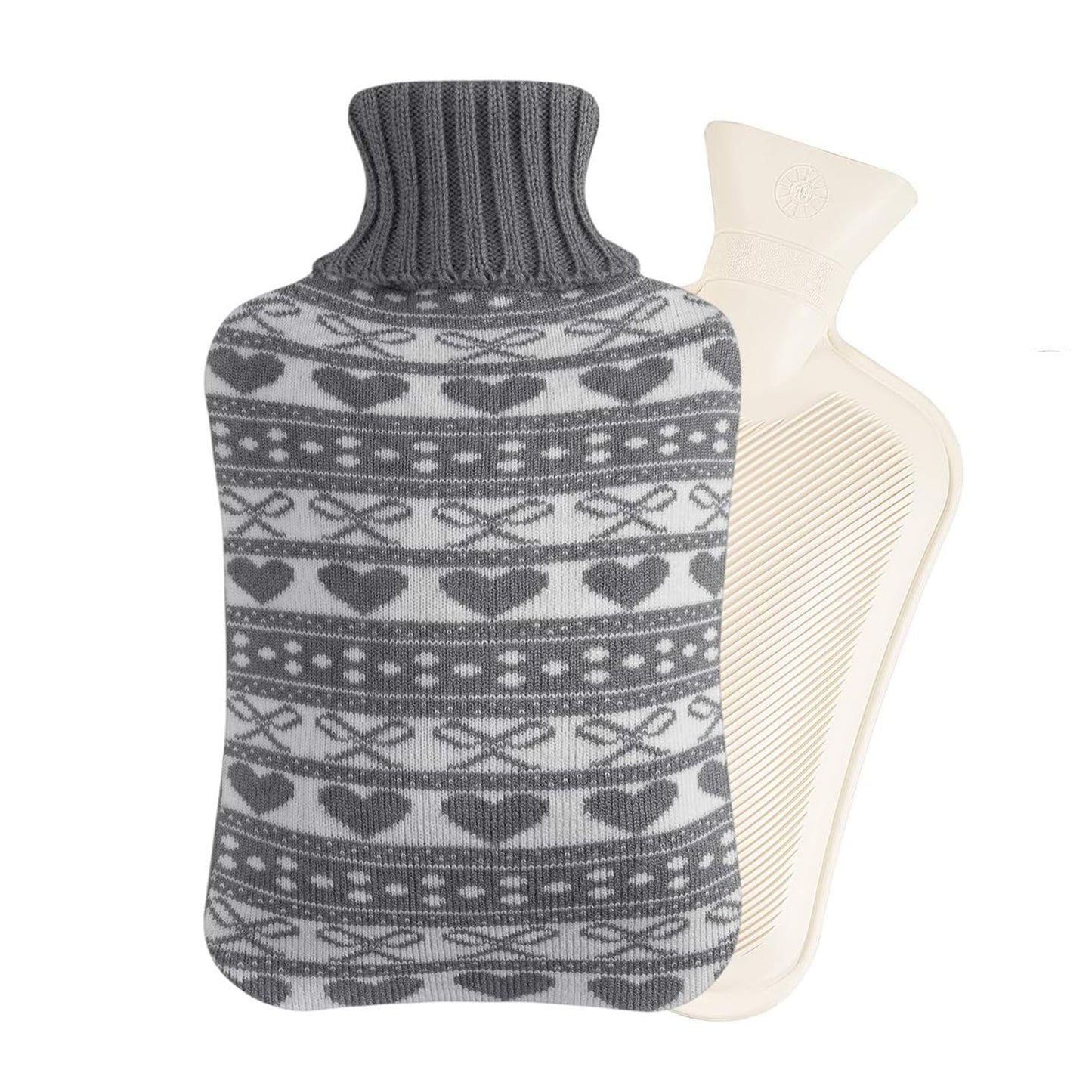 OliviaLiving Hot Water Bottle with Love Pattern Cover for Winter Nights, 2L