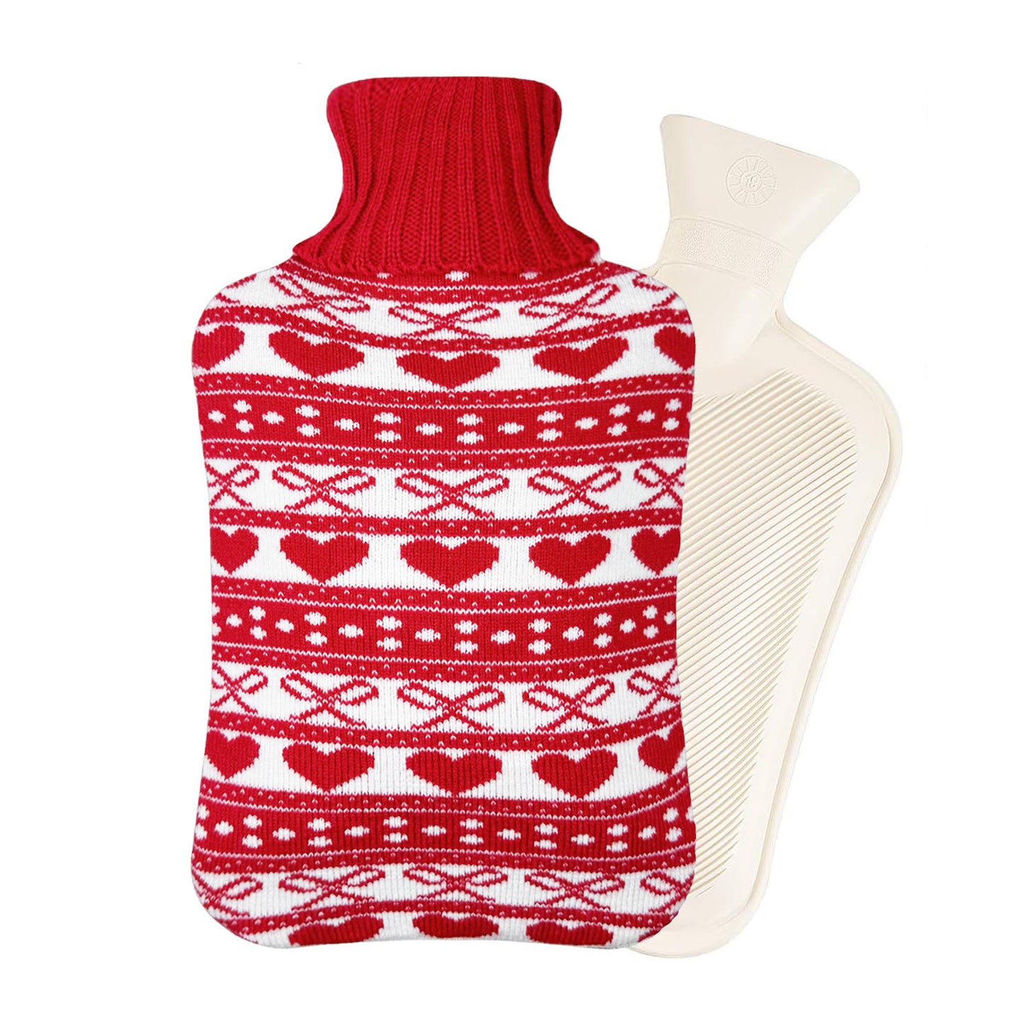 OliviaLiving Hot Water Bottle with Love Pattern Cover for Winter Nights, 2L