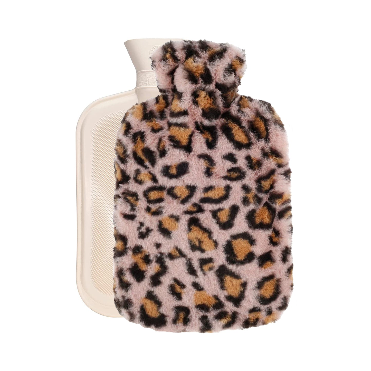 OliviaLiving Premium Hot Water Bottle with Plush Leopard Print Cover, 2L