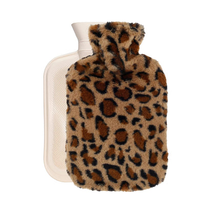 2L Hot Water Bottle with Plush Leopard Cover