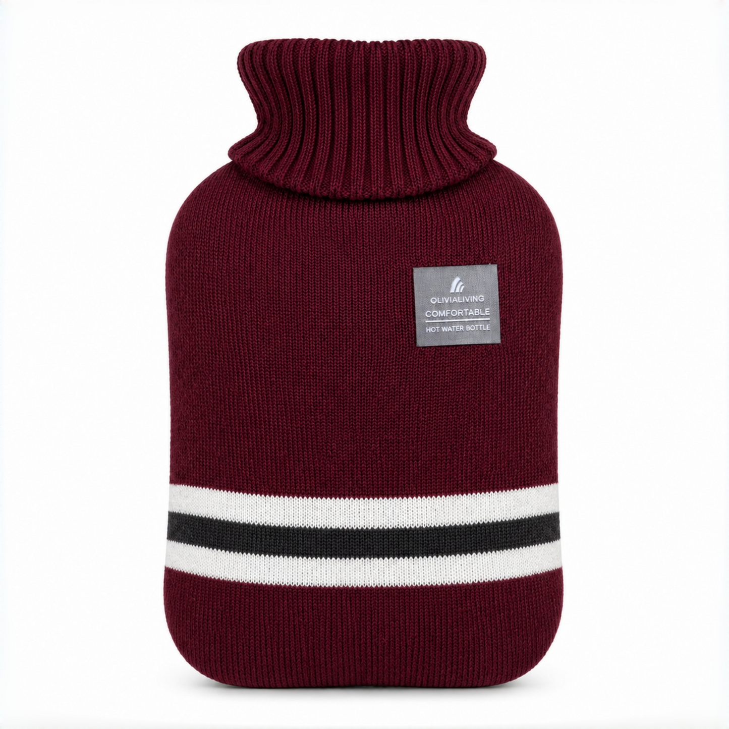 1L Hot Water Bottle with Striped Knit Cover – Compact PVC Hot Water Bag for Everyday Warmth & Comfort