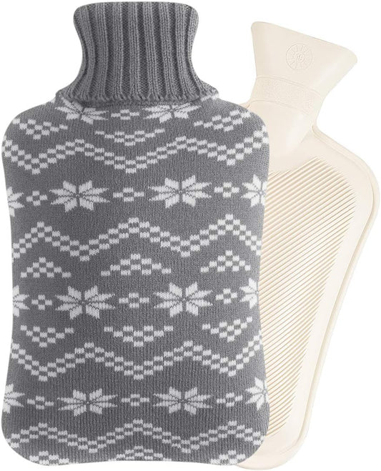 2L Hot Water Bottle with Snowflake Knit Cover