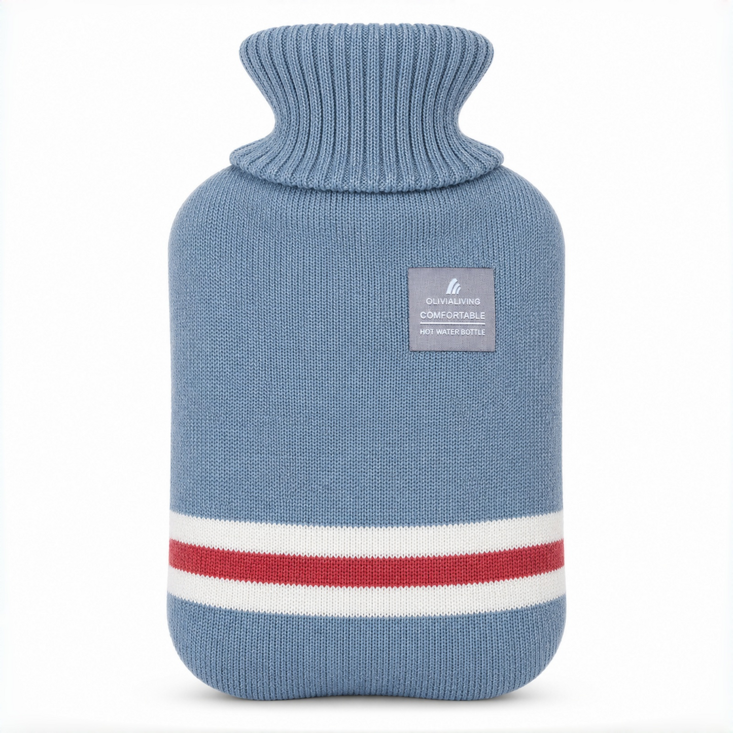 1L Hot Water Bottle with Striped Knit Cover – Compact PVC Hot Water Bag for Everyday Warmth & Comfort