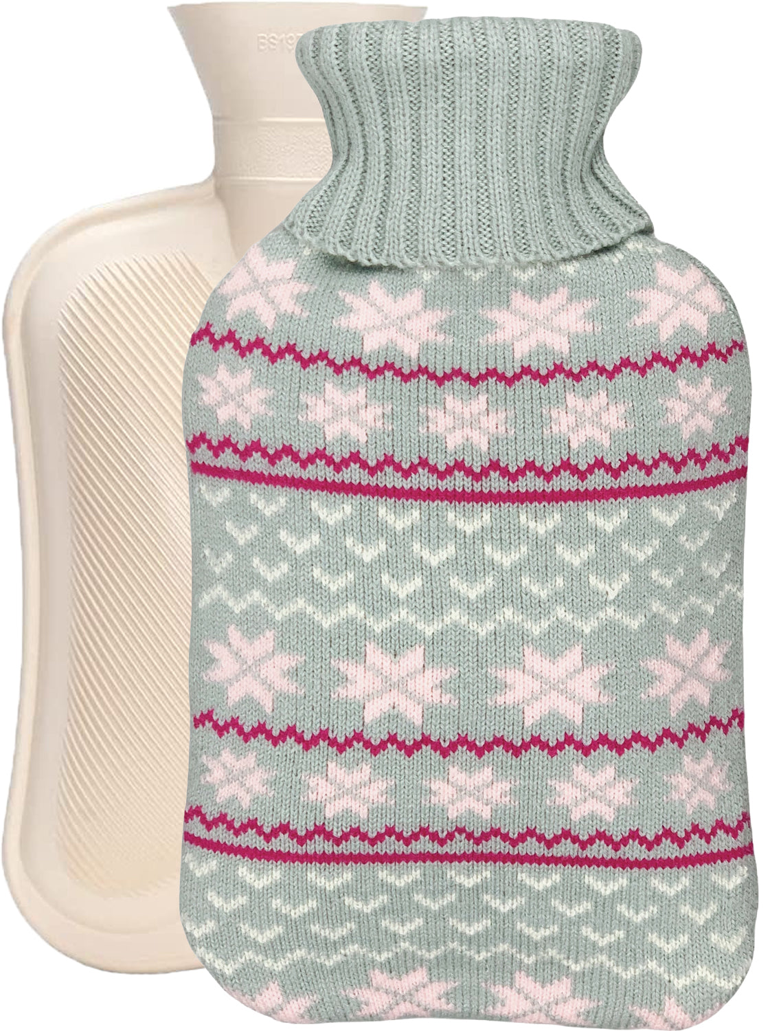 2L Hot Water Bottle with Classic Snowflake Knit Cover