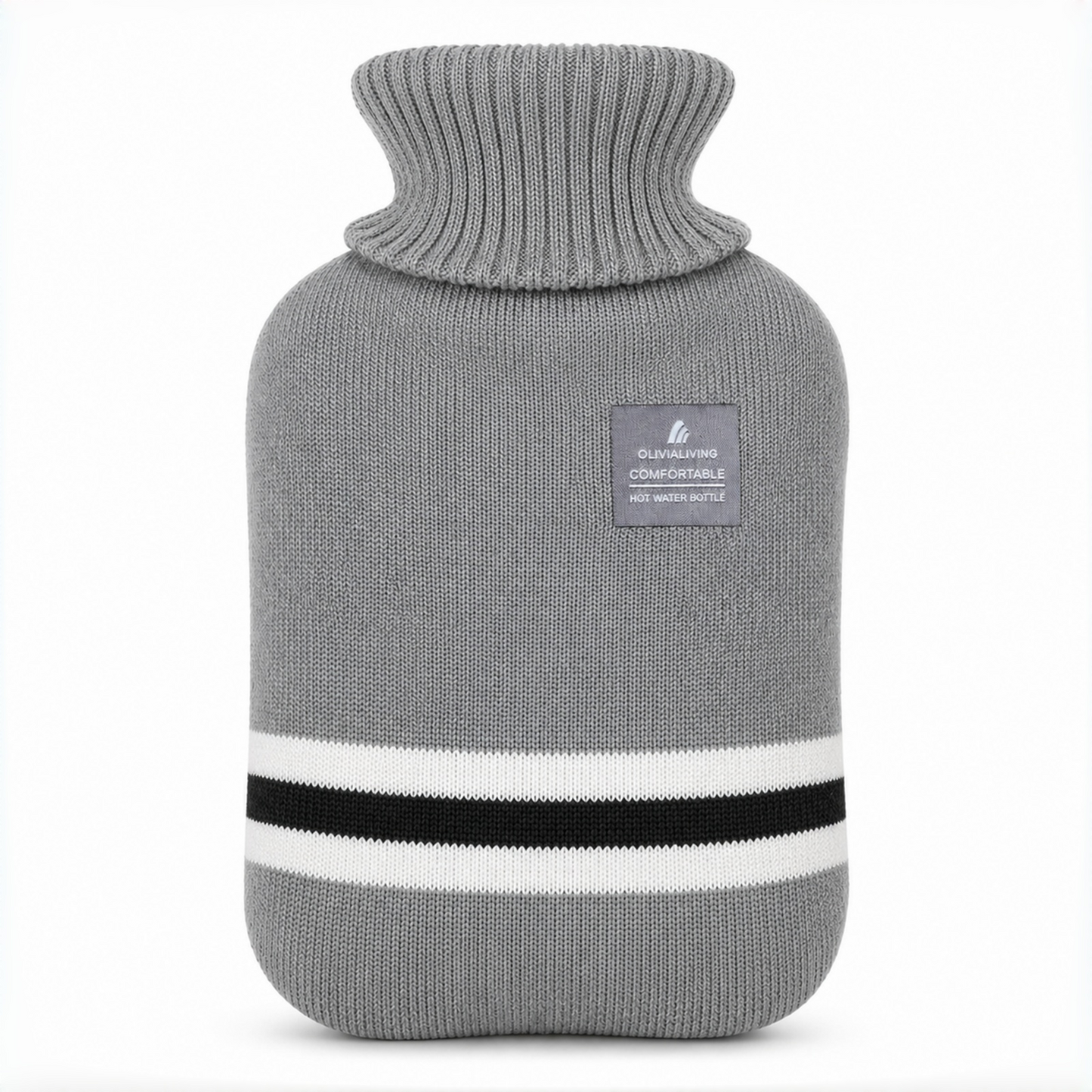 1L Hot Water Bottle with Striped Knit Cover – Compact PVC Hot Water Bag for Everyday Warmth & Comfort